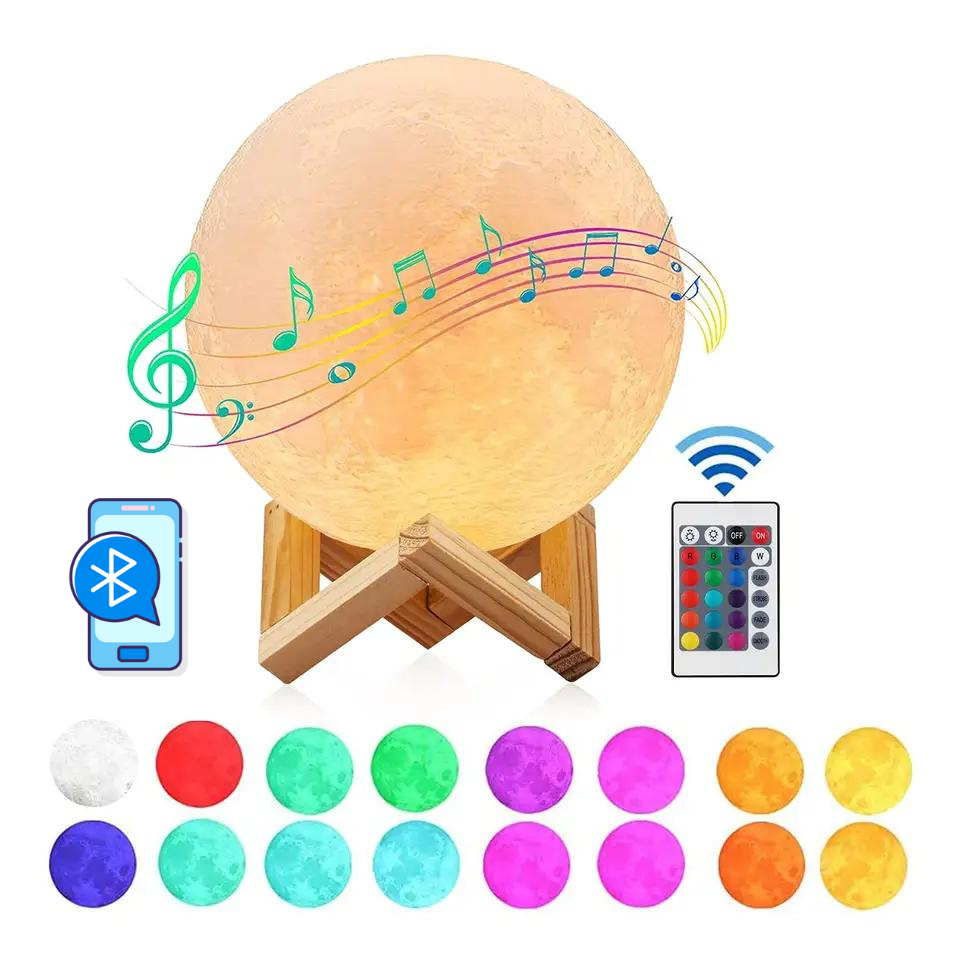 RGB Bluetooth Moon Lampa s glazbenim notama i osvijetljena 18cm